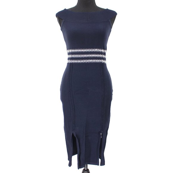 Jonathan Simkhai Navy Blue Knit White Design Contrast Stitch Dress Small NEW - Picture 1 of 8